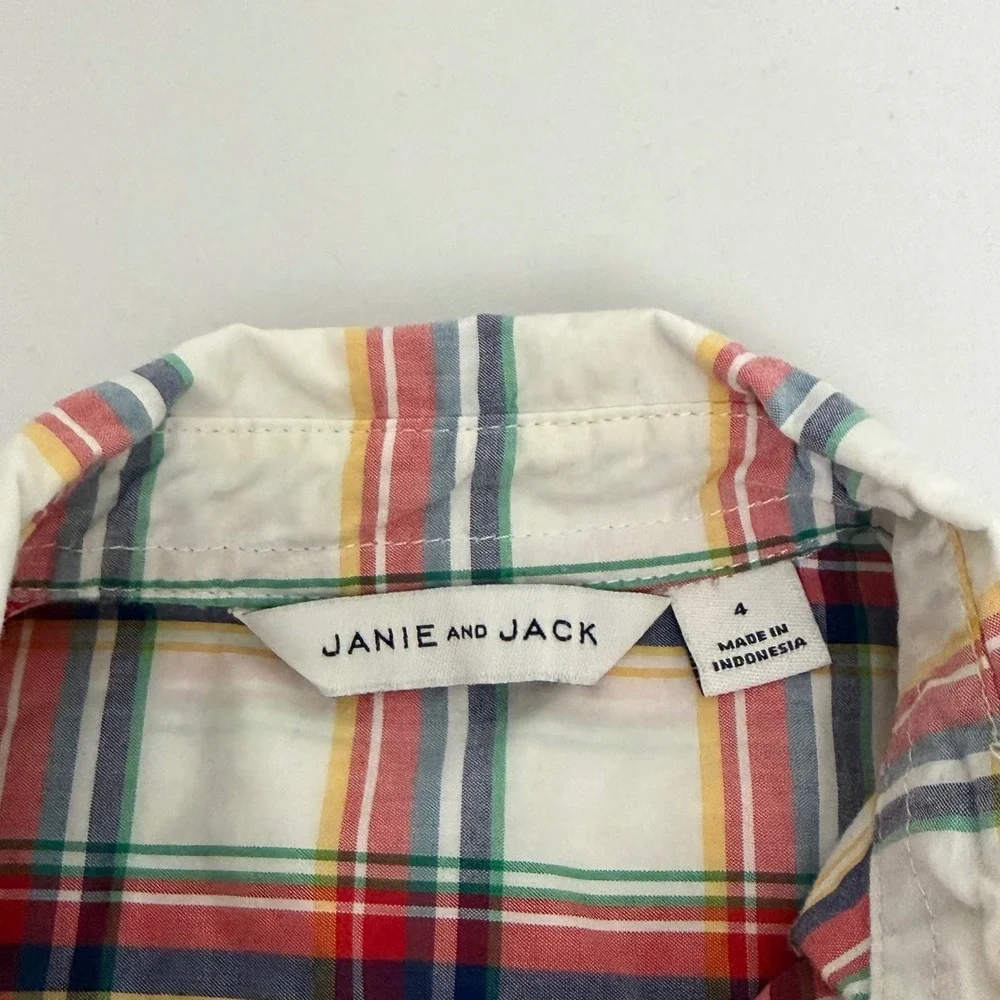 Janie and Jack Boys Size 4 Plaid Button Down Shirt Multicolor Madras Cotton